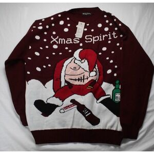 Merry Christmas Ugly Sweater Santa Xmas Spirit Burgundy Red Drunk Santa Size 4XL